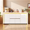 HFASD Credenza bianca lucida con illuminazione a LED, Sideboard Buffet con 4 ante e 2 cassetti, cassettiera per camera da letto, mobile per cucina, soggiorno, sala da pranzo, 160 x 35 x 75 cm (bianco)