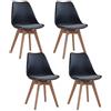 GrandCA HOME Set di 4 Sedie da Pranzo con Gamba in Faggio Massello, Design Retrò, Sedia Imbottita, Sedia da Cucina, in Legno, Nero-QNG
