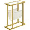 HOOBRO Tavolino, Comodino da Letto Stretto, Tavolino Sottile in Vetro Temperato, Tavolino Compatto con Portariviste, Tavolino da Divano per Soggiorno, Camera da Letto, Dorato EGD78BZ01
