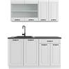 Vicco Cucina completa R-Line, Bianco country, 140 cm | 4 Moduli · Piedini regolabili in altezza · Senza piano di lavoro · Ante in MDF · Con mobile vetrina