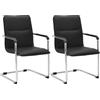 CLP Set di 2 sedie a sbalzo con braccioli Seattle, sedie da Pranzo Moderne rivestite in Similpelle, Telaio Cromato, Colore:Nero
