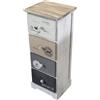 milani home - mobiletto in legno 4 cassetti, grigio chiaro, stile shabby chic, 29 x 25 x 72 cm