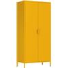 Brigros - Armadio Metallico 2 Ante Con Ripiani E Appendiabiti 80x40x170 Cm, Armadio Salvaspazio Multiuso Per Camera Da Letto, Cameretta E Mansarda, Guardaroba Moderno In Metallo Colorato (Senape)