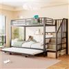 Idemon Letto a castello, 90 x 200 cm, 180 x 200 cm, struttura in ferro, design multifunzionale letto estraibile, borsa in tessuto, strutture per scale con spazio di archiviazione, senza materasso