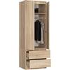BDW Armadio a 2 ante con 2 cassetti, per camera da letto, soggiorno, corridoio, 180 x 60 x 51 cm
