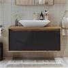 ROOMART - Set di mobili da bagno - Atlantic - 4 mobili da bagno - Mobile da 100 cm con lavabo in ceramica - Armadio a specchio - Mobile alto (rovere antracite, lavandino con armadio)