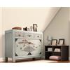OPIUM OUTLET Mobili comò armadio credenza cinese asiatico orientale vintage dipinto a mano consegna completamente assemblato legno grigio chiaro beige