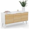IDMarket - Credenza bassa scandinava 113 cm FINN bianco 3 ante effetto faggio