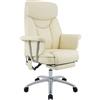 CLP Sedia da ufficio ergonomica con massaggio Dahra, regolabile in altezza con poggiapiedi, dettagli in vera pelle, portata fino a 135 kg Colore crema