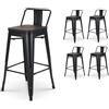 KOSMI.FR - Set di 4 sgabelli da Bar in Metallo Nero e Legno con Schienale, Stile Industriale, Altezza Seduta 66cm