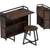 GIANTEX Scrivania per Computer con Piano Pieghevole e Stazione di Ricarica, 2 Ripiani Portaoggetti e Sgabello Rotondo, 90 x 55 cm, Ideale per Studio, Camera da Letto e Sala da Pranzo