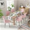 ARunThLana Set di 6 sedie da sala da pranzo in velluto, con schienale, sedia da cucina, con gambe in metallo nero, sedia relax, per soggiorno, camera da letto, sala da pranzo, rosa