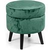 Gicos Pouf sgabello contenitore tondo seduta in velluto gambe in legno colore verde 37 * 37 * 40 CM arredo casa giardino TOD-801709