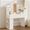 Airfish Toeletta da Trucco con Luci LED,Luminosità Regolabile,Postazione Trucco,Tavolo da Trucco con Specchio,2 Cassetti,Ripiani Aperti,Moderno,Bianco