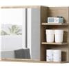 kleankin Mobile Specchiera Bagno a Parete, Armadietto Pensile con Anta a Specchio e 3 Ripiani Laterali in Legno, 60x18x50 cm, Color Legno