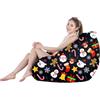 Treer Fodera per Pouf Poltrone Sacco Stampa Natalizia per Adulti e Bambini, Poltrona a Pera Relax, Senza Imbottitura, con Cerniera, per Soggiorno e Camera da Letto (Nero,90x110cm)