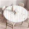 Treer Tovaglia Rotondo Antimacchia, Vecchie Assi di Legno Mollettone Tavolo Rotondo con Bordo Eelastico, Lavabile Copritavolo Antiscivolo Tovaglia Tonda per Picnic Cucina Casa (90cm,Bianco 2)