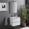 Kiamami Valentina - Mobile bagno sospeso con lavabo 60cm con cassetti bianco lucido, specchio con lampada | Benaco