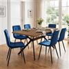 LEWE Tavolo da pranzo in legno Scuro con 6 Blu scuro Sedie in Velluto