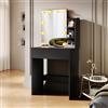 SIRHONA Toeletta, Specchio LED a Luminosità Regolabile, Tavolo da Trucco con Specchio, 1 Cassetto e 2 Ripiani di Stoccaggio, Stile Moderno, Nero