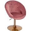 WOHNLING Poltrona Lounge in Velluto Rosa/Oro, Sedia Girevole di Design, Poltrona Club Imbottita con Schienale, Poltrona Girevole da Cocktail Lounge, Poltrona con Rivestimento in Tessuto