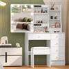 Teousev Toeletta da Trucco con Specchio Scorrevole e Sgabello, Scrivania Make Up Ampia con Luci Dimmerabili, Postazione Trucco con 6 Cassetti e 6 Ripiani, 36×80×131 cm, Bianco, J51241