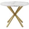 JZGORC Tavolo da Pranzo Rotondo Moderno Con Piano in MDF e Gambe in Metallo Rivestito in Oro - Per Soggiorno o Cucina, Stile Nordico - Marmo