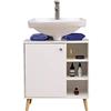 ETNIC ART - Mobiletto sottolavabo per bagno 62(L) x32x67 armadietto sottolavello cucina in legno con sportello ripiani bianco gambe vintage-