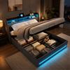 BLSYHDH Letto contenitore 140x190 con rete, letto matrimoniale per 2 persone con vano contenitore letto baule in legno con testiera capitonné (grigio+lino-A, 140x190)