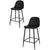KEKOHOME Set sgabelli con gambe in acciaio nero opaco, seduta rivestita in finta pelle o tessuto (Finta Pelle/Nero, Set 2 Sgabelli)