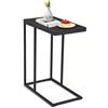 LIFEZEAL Tavolino Laterale da Divano a Forma di C, Tavolino da Caffè, Tavolino Basso da Salotto, Serviletto, Legno+Metallo, Piccolo, Decorativo, Industriale, Soggiorno, 45,5x25,5x64cm, Nero