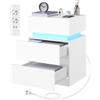 WOLTU Comodino con Stazione di Ricarica, Comodino a LED Connesso, 2 Prese, 2 Porte USB, 2 Cassetti, 1 Scomparto con Sportello, per Camera da Letto, 40 x 35 x 55 cm, Bianco