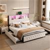 Zorvani Letto imbottito 180 x 200 cm con Contenitore, Letto matrimoniale con USB e LED, con 4 cassetti, Funzionale con testiera, Struttura letto con rete a doghe, in Velluto