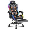 ALFORDSON Sedia Gaming Massaggiante e Luci LED, Sedia Gamer Ergonomica per Scrivania, Poltrona Regolabile in Altezza con Supporto Lombare Poggiatesta, Schienale Regolabile 90-150°, Similpelle(Grigia)