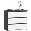 AKORD Comodino CL-3 con 3 Casetti | Per il Soggiorno Camera da Letto Guardaroba, L'ufficio e lo Studio | 60 x 57 x 35 cm | Peso 26 kg | Gris Graphite | Blanc