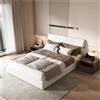 BSMGSGN Letto Matrimoniale 140x200 con Contenitore Idraulico, Testiera Regolabile, Imbottito in Tessuto Teddy, USB - Senza Materasso, Color Latte (Bianco latte-I, 140x200 cm)