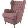 Furninero - Poltrona a orecchioni, Stile Chesterfield, Trapuntato a Rombi con Bottoni Profondi, Gambe arrotondate in Rovere, Naturel Coral Tessuto, Easy-Clean (Facili da Pulire), Rosa