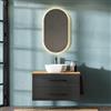 Planetmöbel LUX - Set di mobili da bagno con mobiletto da 90 cm, lavabo da appoggio, 42 cm, bianco, specchio da 50 cm (senza LED), mobiletto lavabo dorato rovere/antracite