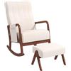 GIANTEX Poltrona a dondolo, Poggiapiedi, Sedia a dondolo, Braccioli confortevoli, Telaio in Legno di Eva, Schienale Curvo, Tasca Laterale Rimovibile, Sedia da Soggiorno, Carico 150 kg, Beige
