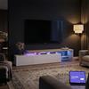 ZSSWSS Mobiletto TV LED 200 cm, Mobili TV con Ripiano in Vetro, Mobile TV da Soggiorno, Panca TV Moderna in Legno con 3 Armadietti, Armadio Basso Soggiorno per Interni, Bianco