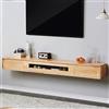 Ahtadums Mobile TV Sospeso, Console TV Galleggiante Multimediale Moderno Mobili Soggiorno, Con pannello porta in vetro Vernice lucida Mobiletto con Cassetti Legno massello (Colore del legno, 120cm)
