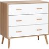 HOMCOM Cassettiera 3 Cassetti Rialzata per Soggiorno e Camera da Letto, Cassettiera Moderna in Legno, 80x39x80 cm, Bianco e color Legno
