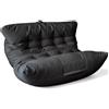 Aiire Pouf Poltrona Sacco di Design - Puff per Sedersi in Cotone con Imbottitura Inclusa - Bean Bag Chair per Salotto, Camera da Letto o Lettura - Pouffe Moderno XXL 2 Posti Nero