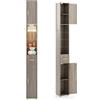 LIFEZEAL Mobile Bagno Salvaspazio con Luci, 20x20x181cm, Alto, Stretto, Moderno, Colonna Bagno, con 2 Ante, 1 Gancio, Ripiani Aperti in Vetro, Armadio, Credenza Cucina, Dispensa (grigio)