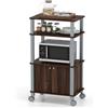 KOMFOTTEU Carrello da Cucina a 3 Livelli per Microonde, Carrello Portaoggetti con Ruote e Armadio con Porta, Carrello di Servizio in Legno, Organizer per Sala da Pranzo, 60 x 40 x 98 cm (Marrone)