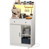 Ztexkee Credenza da Cucina con Piano di Lavoro, Mobile Microonde a Buffet con Presa e LED, Mobile Cucina Salvaspazio, Credenza da Cucina con Ripiano Regolabile(bianco, 70 x 40 x 134 cm)