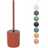 Inbagno Porta scopino WC Rosso Mattone cannettato in Ceramica Soft Touch, setole Nere Anti-igieniche con paraspruzzi, Spring
