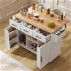 Huayz Isola della cucina con piano di lavoro pieghevole, carrello da portata mobile con 3 cassetti/2 armadietti/piedini in legno massello intercambiabili, 129 x 46 (71) x 91,5 cm