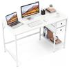COSTWAY Scrivania per Computer, 120 x 60 x 75 cm, Scrivania Ufficio con 2 Cassetti e Ripiano, Tavolo Postazione di Lavoro, Studio e Lettura, Scrittoio Salvasapzio in Legno e Metallo (Bianco)