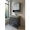 WITIT INTERIORS WITIT ARREDO BAGNO SET COMPLETO MOBILE BAGNO SOSPESO IN LEGNO BC008 DA 70 CM O 90 CM GRIGIO SCURO CON 2 CASSETTI LAVABO SABBIA IN CERAMICA E SPECCHIERA CON LED E VETRO RISCALDABILE (70 cm)